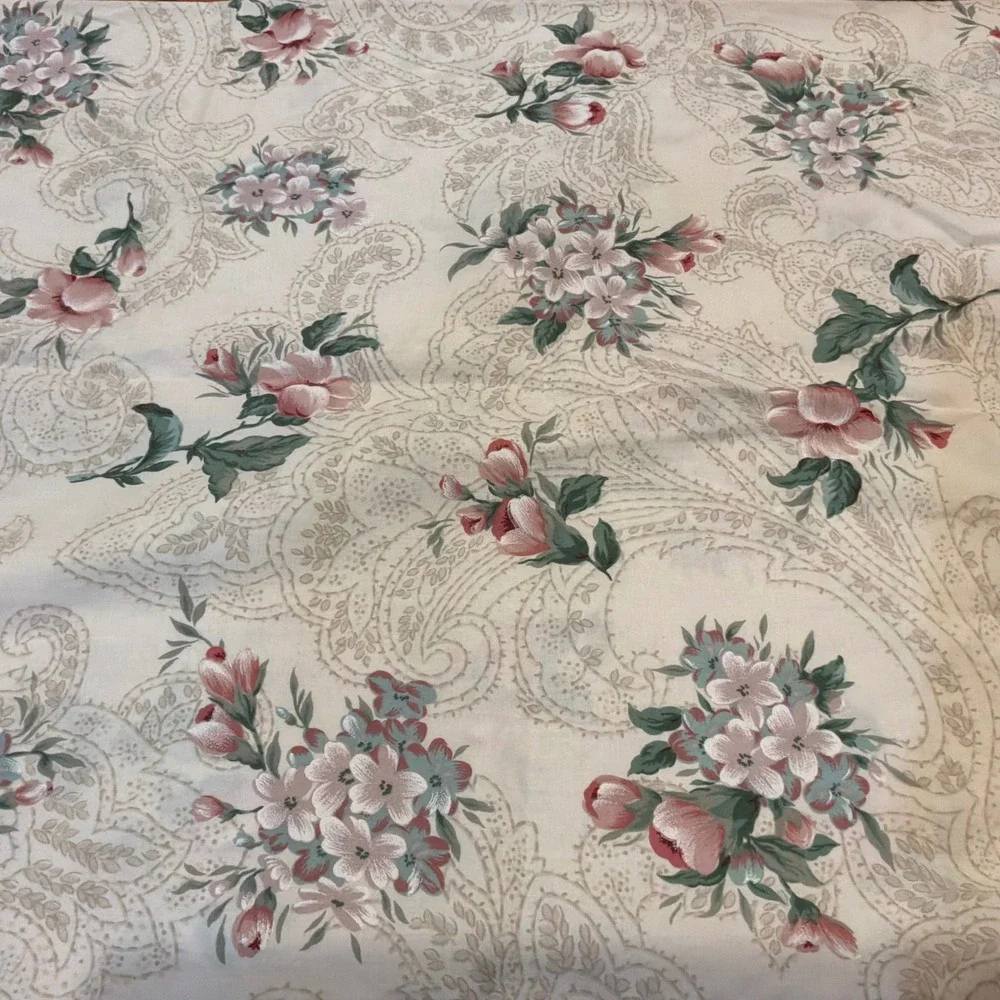 Vintage Cannon Royal Family Double Sheet Set Floral Paisley Pink Blue 4pc USA